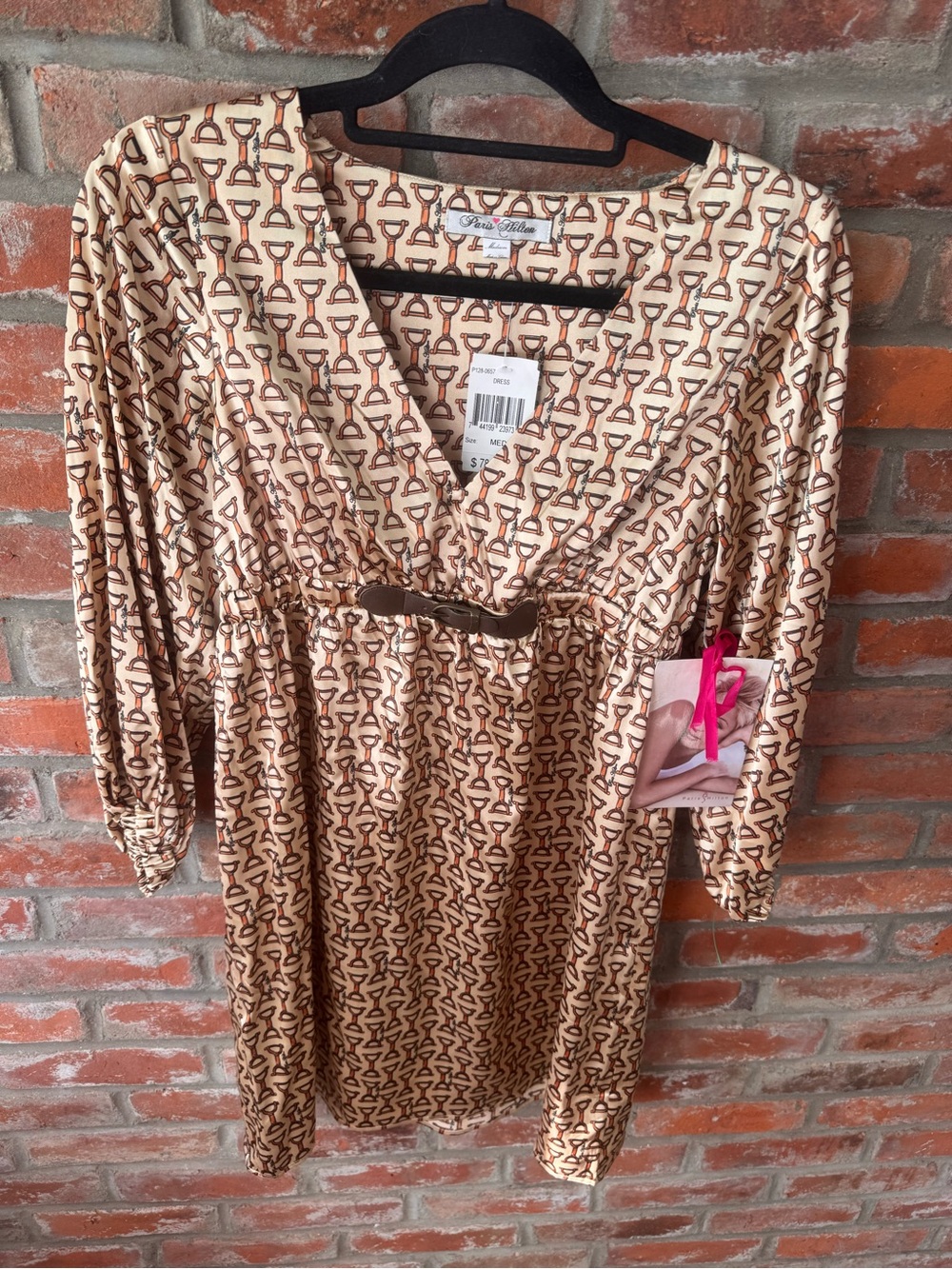 NWT Vintage 2007 Paris Hilton Dress Y2K Geometric Equestrian Chain Print M